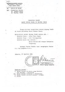 Surat pendirian Paroki St. Thomas Rasul di Bojong Indah yang ditandatangani Bapa Uskup Leo Soekoto, SJ pada 27 Agustus 1981.